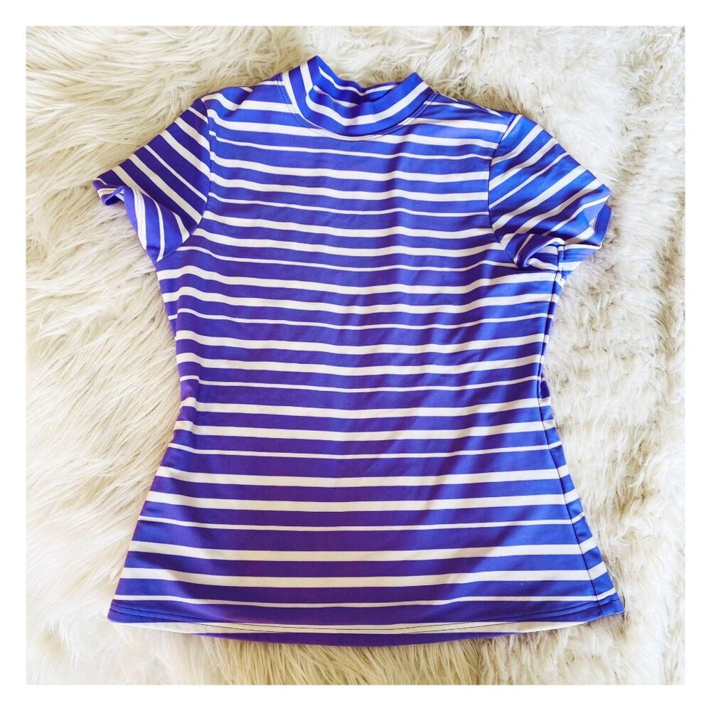 Lands‎ End Kids Swim Top Girls Small Slim 7/8 Purple Rash Guard Short Sleeve